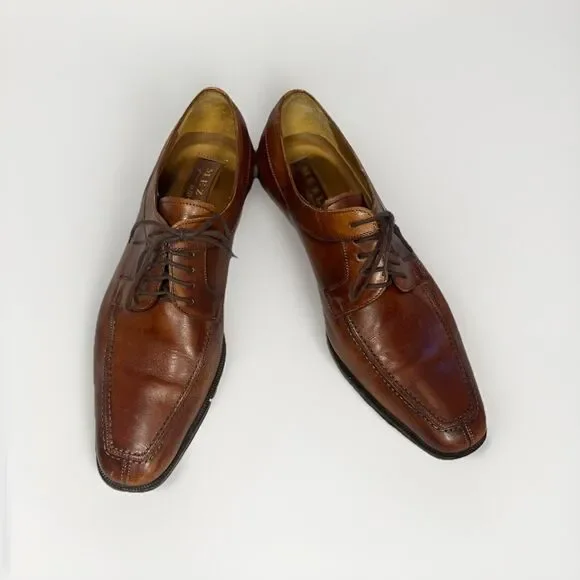 MEZLAN MENS SOLID COGNAC BROWN LACE-UP OXFORD TOE LEATHER DRESS SHOES-9.5 M - Picture 2 of 16
